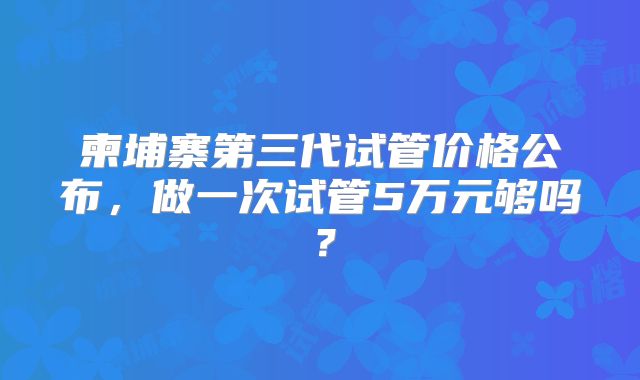 柬埔寨第三代试管价格公布,做一次试管5万元够吗?