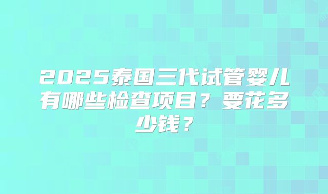 2025泰国三代试管婴儿有哪些检查项目？要花多少钱？