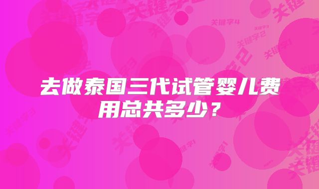 去做泰国三代试管婴儿费用总共多少？