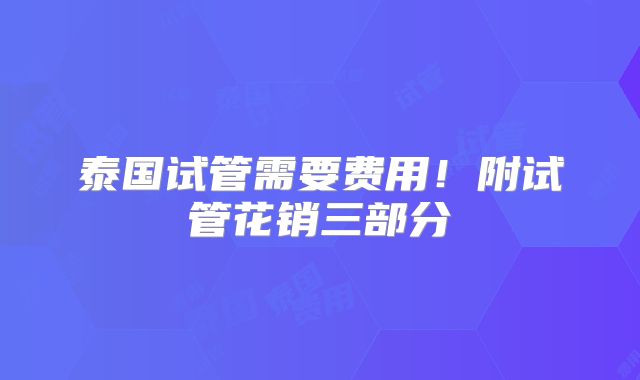 泰国试管需要费用！附试管花销三部分