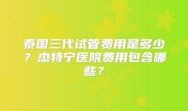 泰国三代试管费用是多少？杰特宁医院费用包含哪些？