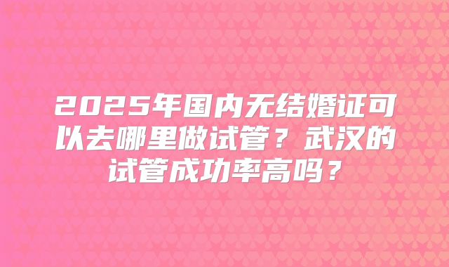 2025年国内无结婚证可以去哪里做试管？武汉的试管成功率高吗？