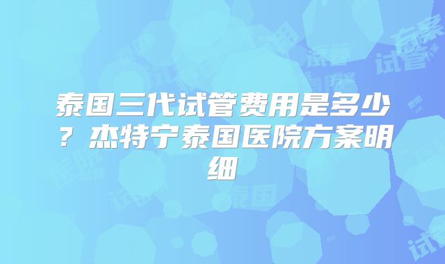 泰国三代试管费用是多少？杰特宁泰国医院方案明细