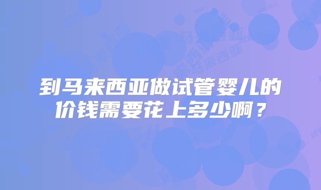 到马来西亚做试管婴儿的价钱需要花上多少啊？