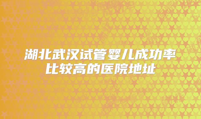 湖北武汉试管婴儿成功率比较高的医院地址
