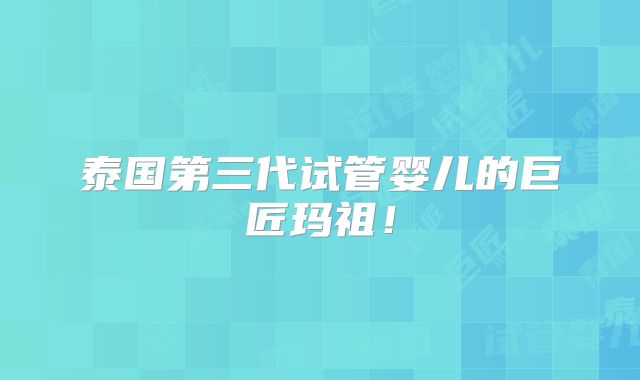 泰国第三代试管婴儿的巨匠玛祖!