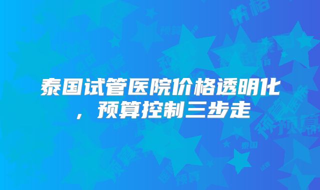 泰国试管医院价格透明化，预算控制三步走
