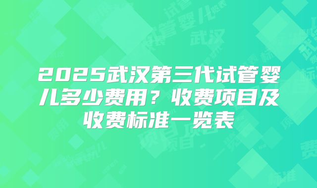 2025武汉第三代试管婴儿多少费用?收费项目及收费标准一览表