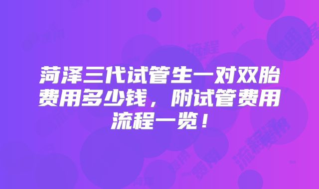 菏泽三代试管生一对双胎费用多少钱,附试管费用流程一览!