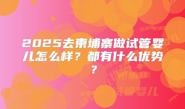 2025去柬埔寨做试管婴儿怎么样？都有什么优势？