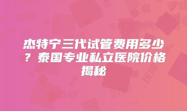 杰特宁三代试管费用多少？泰国专业私立医院价格揭秘