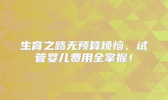 生育之路无预算烦恼,试管婴儿费用全掌握!