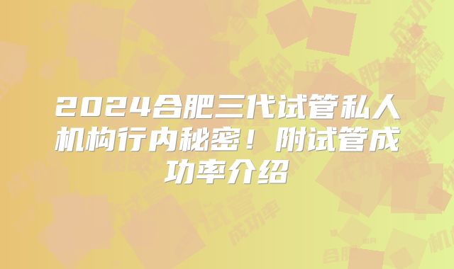 2024合肥三代试管私人机构行内秘密!附试管成功率介绍