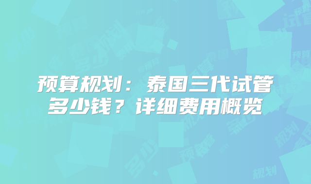 预算规划：泰国三代试管多少钱？详细费用概览