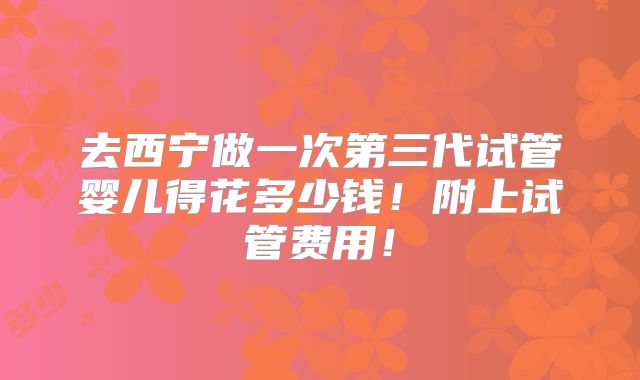 去西宁做一次第三代试管婴儿得花多少钱！附上试管费用！