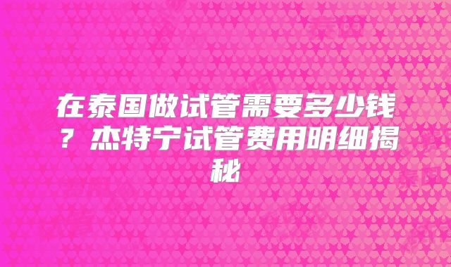 在泰国做试管需要多少钱?杰特宁试管费用明细揭秘