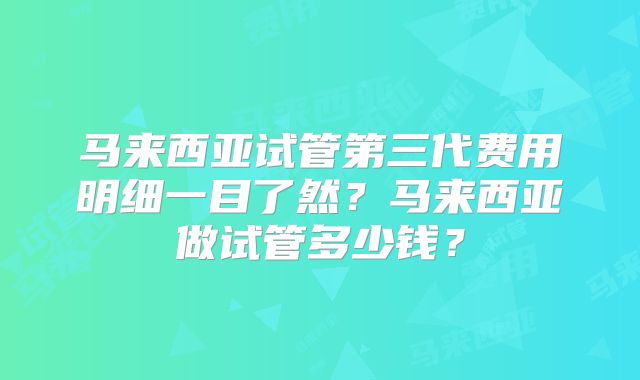 马来西亚试管第三代费用明细一目了然？马来西亚做试管多少钱？