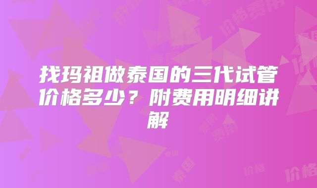 找玛祖做泰国的三代试管价格多少？附费用明细讲解
