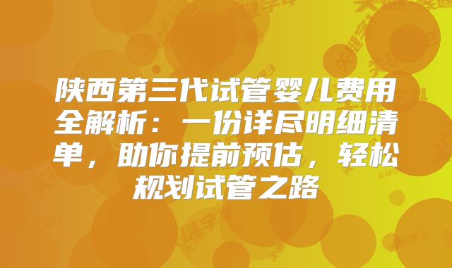 陕西第三代试管婴儿费用全解析:一份详尽明细清单,助你提前预估,轻松规划试管之路