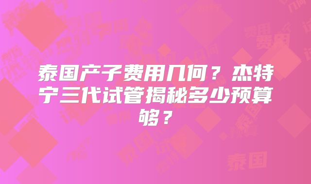 泰国产子费用几何？杰特宁三代试管揭秘多少预算够？