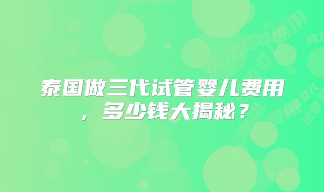 泰国做三代试管婴儿费用，多少钱大揭秘？