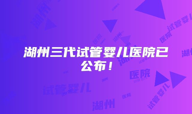 湖州三代试管婴儿医院已公布！