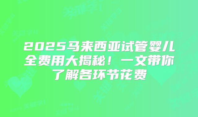 2025马来西亚试管婴儿全费用大揭秘！一文带你了解各环节花费