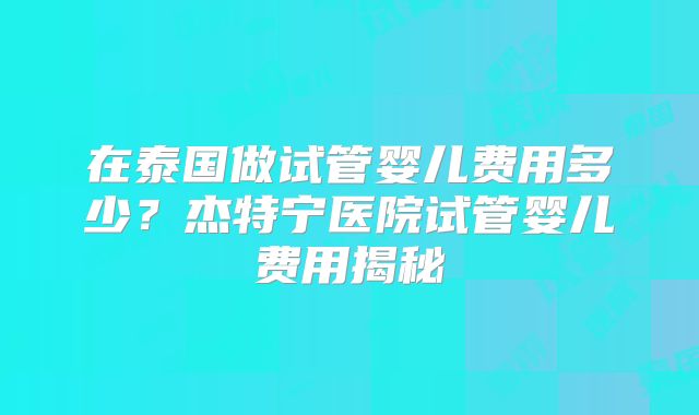 在泰国做试管婴儿费用多少?杰特宁医院试管婴儿费用揭秘