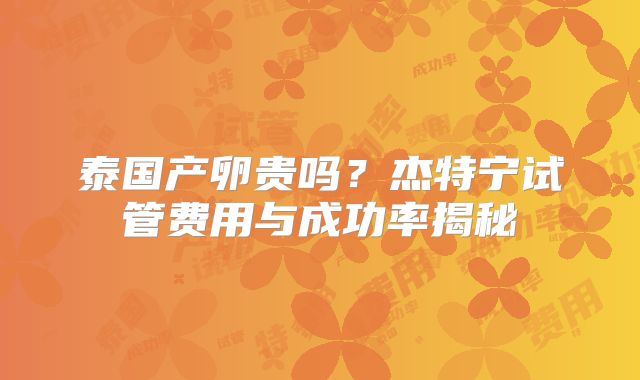 泰国产卵贵吗？杰特宁试管费用与成功率揭秘
