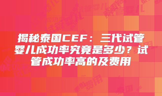 揭秘泰国CEF：三代试管婴儿成功率究竟是多少？试管成功率高的及费用