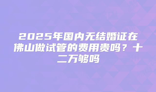 2025年国内无结婚证在佛山做试管的费用贵吗?十二万够吗