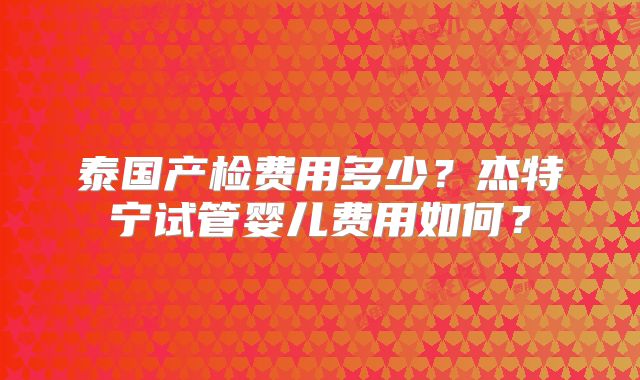 泰国产检费用多少?杰特宁试管婴儿费用如何?