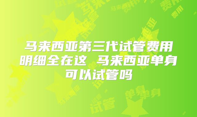 马来西亚第三代试管费用明细全在这 马来西亚单身可以试管吗
