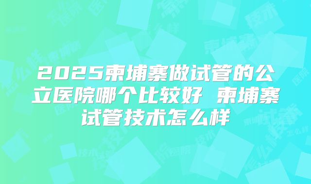2025柬埔寨做试管的公立医院哪个比较好 柬埔寨试管技术怎么样