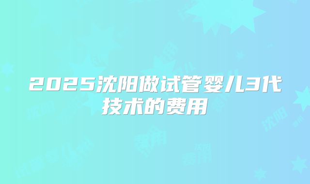 2025沈阳做试管婴儿3代技术的费用