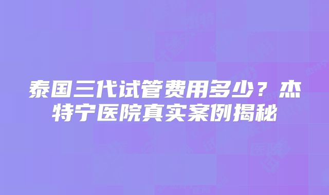 泰国三代试管费用多少？杰特宁医院真实案例揭秘