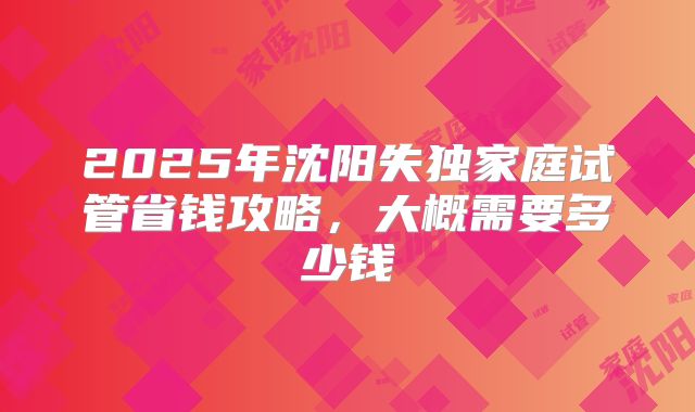 2025年沈阳失独家庭试管省钱攻略,大概需要多少钱