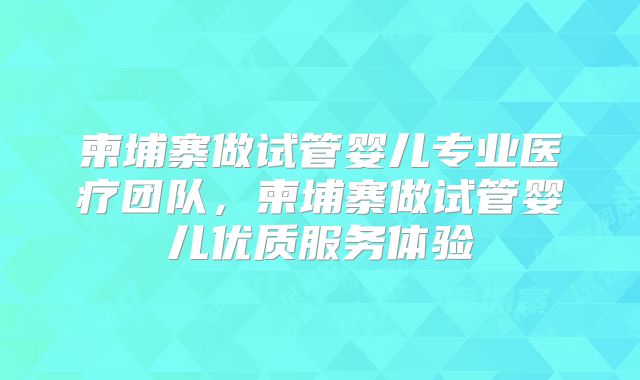柬埔寨做试管婴儿专业医疗团队，柬埔寨做试管婴儿优质服务体验