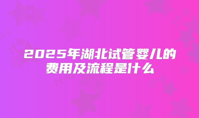 2025年湖北试管婴儿的费用及流程是什么