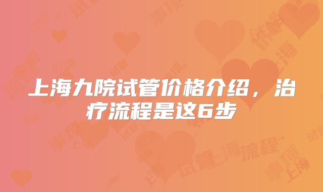 上海九院试管价格介绍，治疗流程是这6步