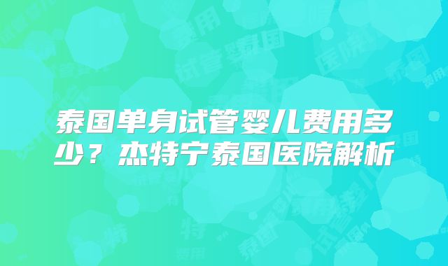 泰国单身试管婴儿费用多少？杰特宁泰国医院解析