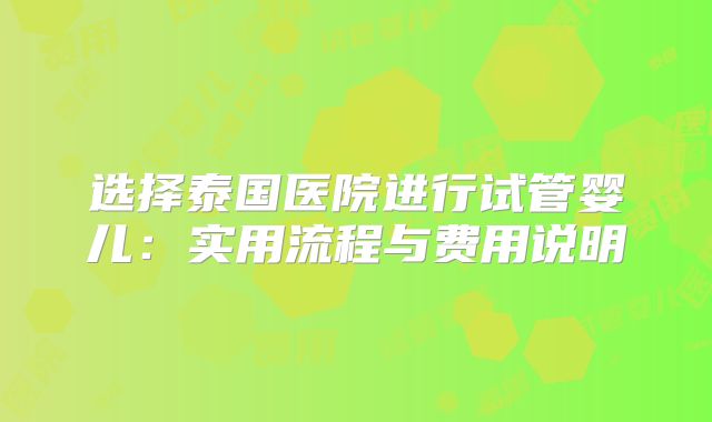 选择泰国医院进行试管婴儿:实用流程与费用说明