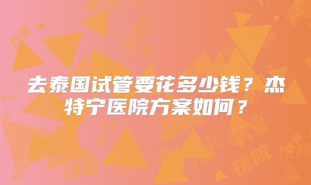 去泰国试管要花多少钱？杰特宁医院方案如何？