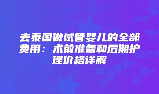 去泰国做试管婴儿的全部费用:术前准备和后期护理价格详解