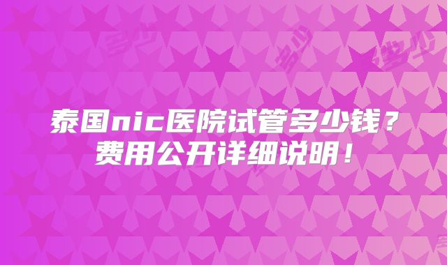 泰国nic医院试管多少钱？费用公开详细说明！
