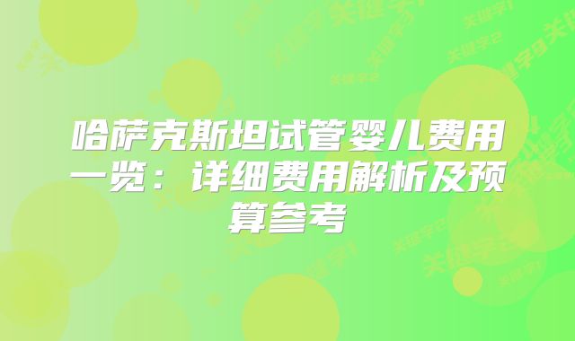 哈萨克斯坦试管婴儿费用一览:详细费用解析及预算参考