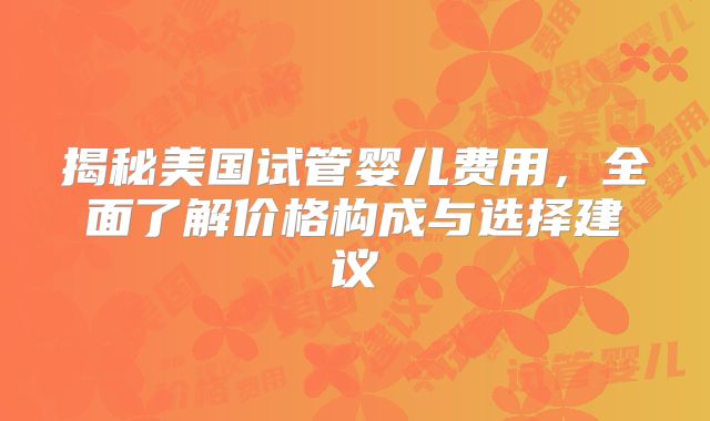 揭秘美国试管婴儿费用，全面了解价格构成与选择建议