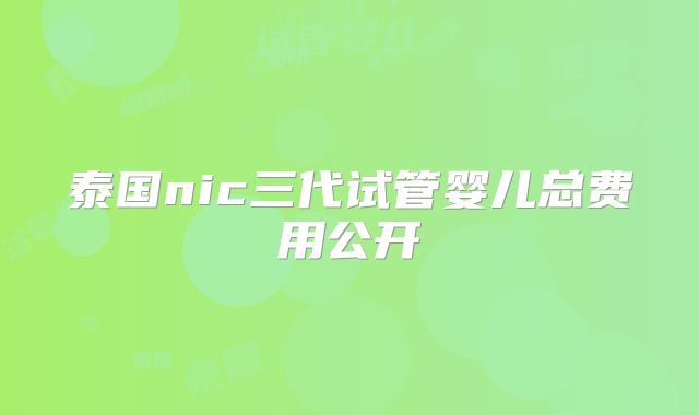 泰国nic三代试管婴儿总费用公开