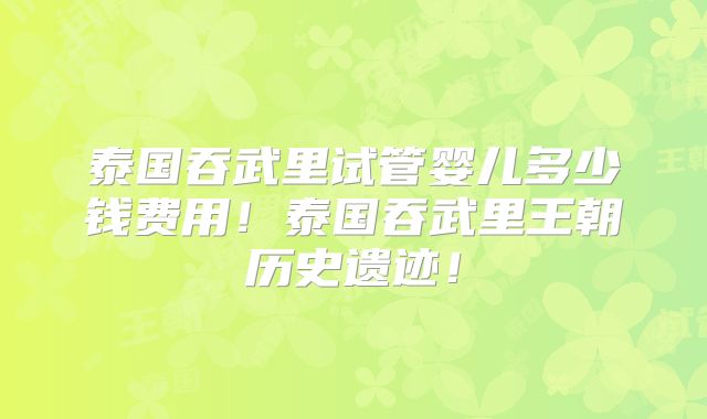 泰国吞武里试管婴儿多少钱费用！泰国吞武里王朝历史遗迹！