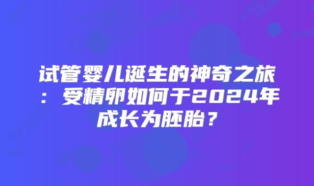 试管婴儿诞生的神奇之旅:受精卵如何于2024年成长为胚胎?